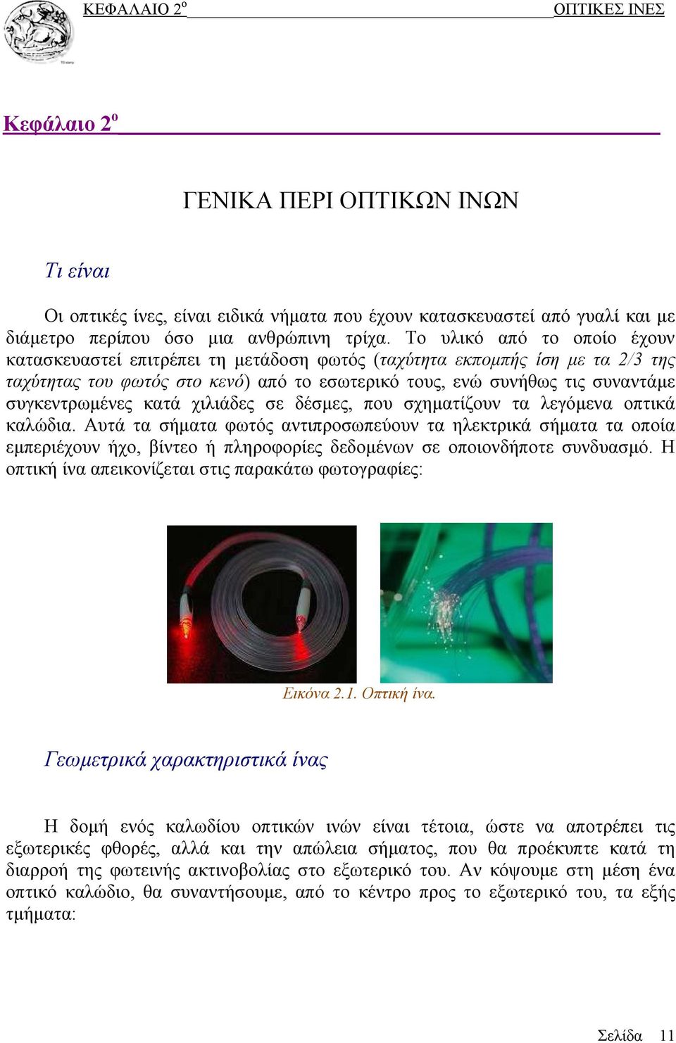 συγκεντρωμένες κατά χιλιάδες σε δέσμες, που σχηματίζουν τα λεγόμενα οπτικά καλώδια.