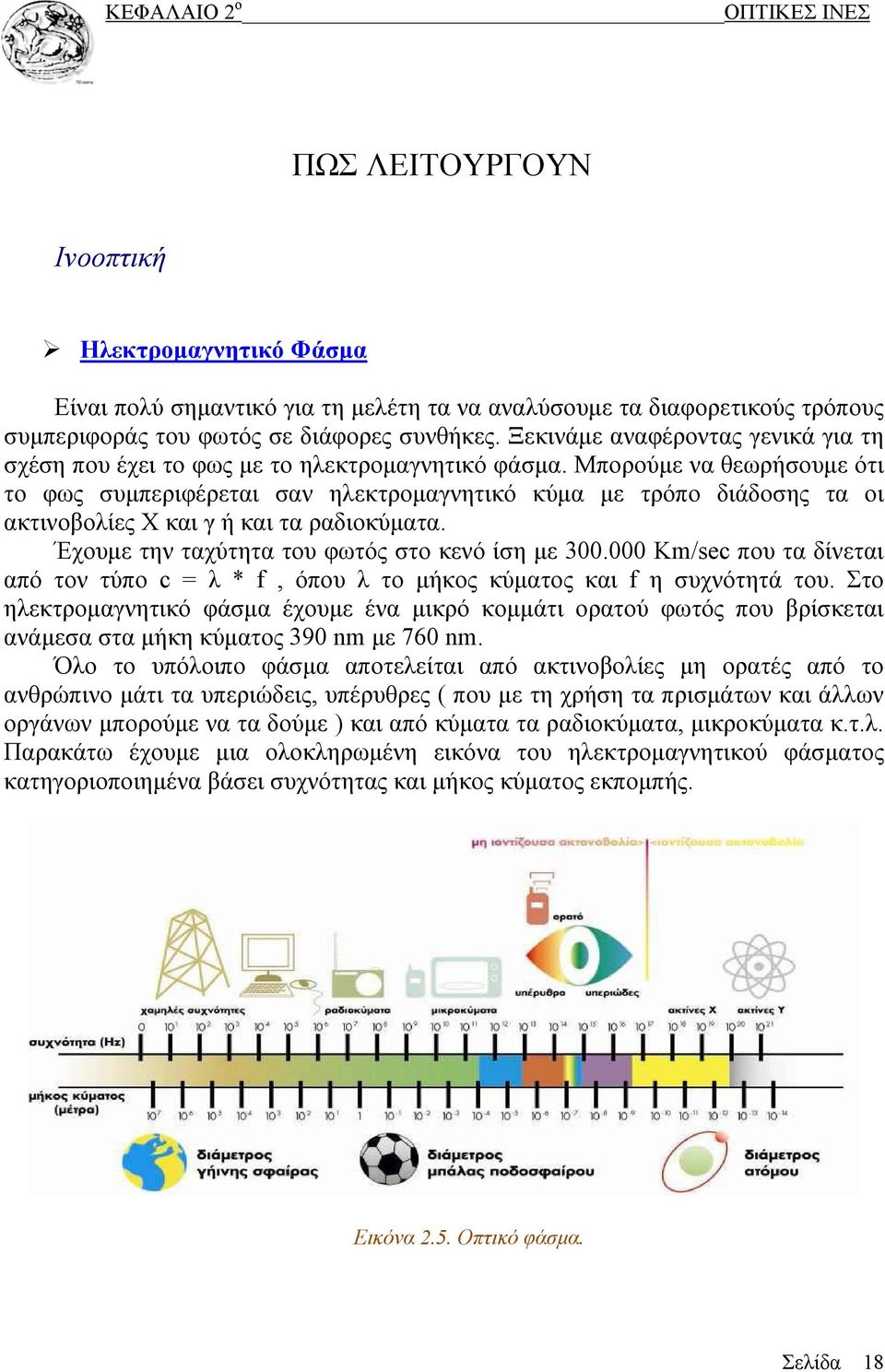 Μπορούμε να θεωρήσουμε ότι το φως συμπεριφέρεται σαν ηλεκτρομαγνητικό κύμα με τρόπο διάδοσης τα οι ακτινοβολίες Χ και γ ή και τα ραδιοκύματα. Έχουμε την ταχύτητα του φωτός στο κενό ίση με 300.