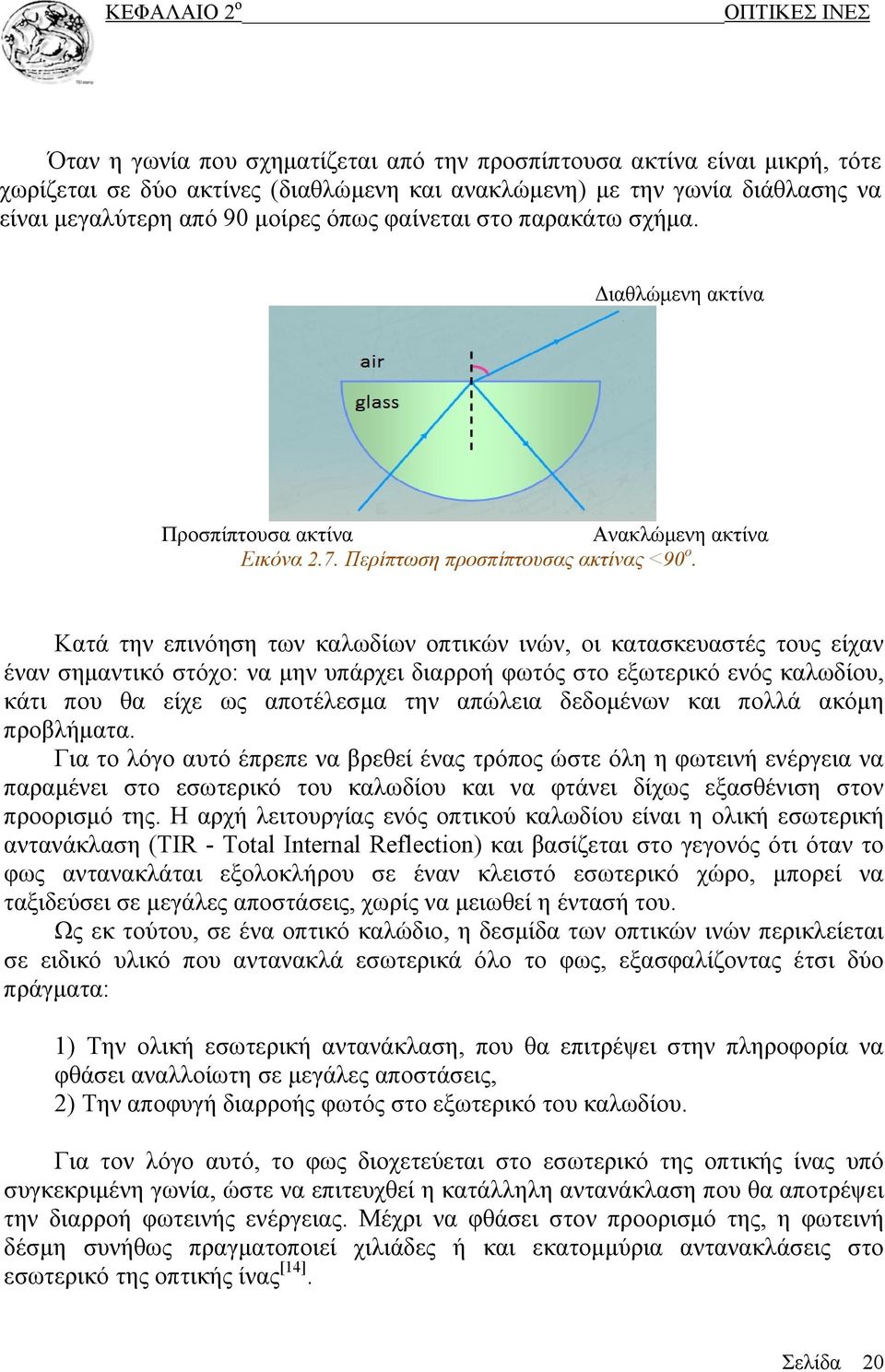 Κατά την επινόηση των καλωδίων οπτικών ινών, οι κατασκευαστές τους είχαν έναν σημαντικό στόχο: να μην υπάρχει διαρροή φωτός στο εξωτερικό ενός καλωδίου, κάτι που θα είχε ως αποτέλεσμα την απώλεια