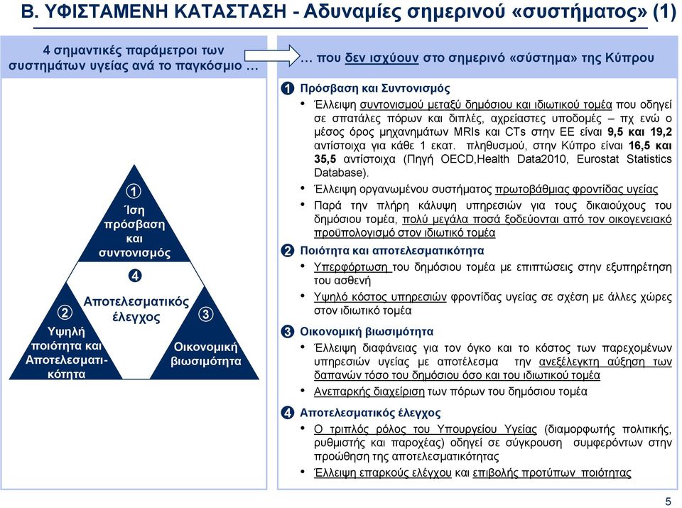 οδηγεί σε σπατάλες πόρων και διπλές, αχρείαστες υποδομές πχ ενώ ο μέσος όρος μηχανημάτων ΜRIs και CTs στην ΕΕ είναι 9,5 και 19,2 αντίστοιχα για κάθε 1 εκατ.