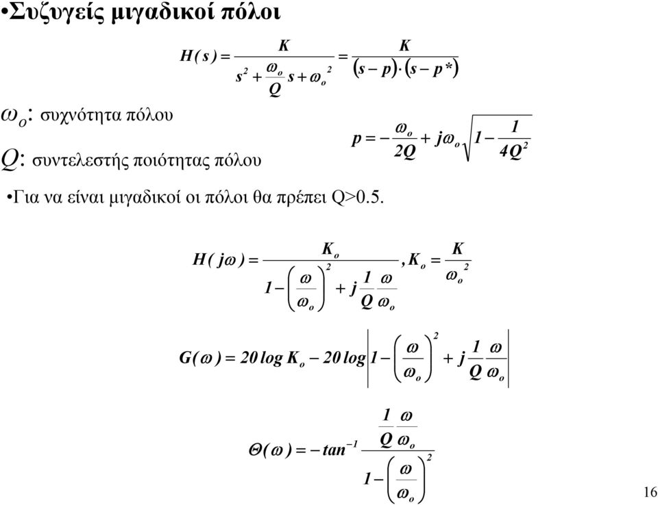 πόλου Για να είναι μιγαδικοί οι πόλοι θα πρέπει