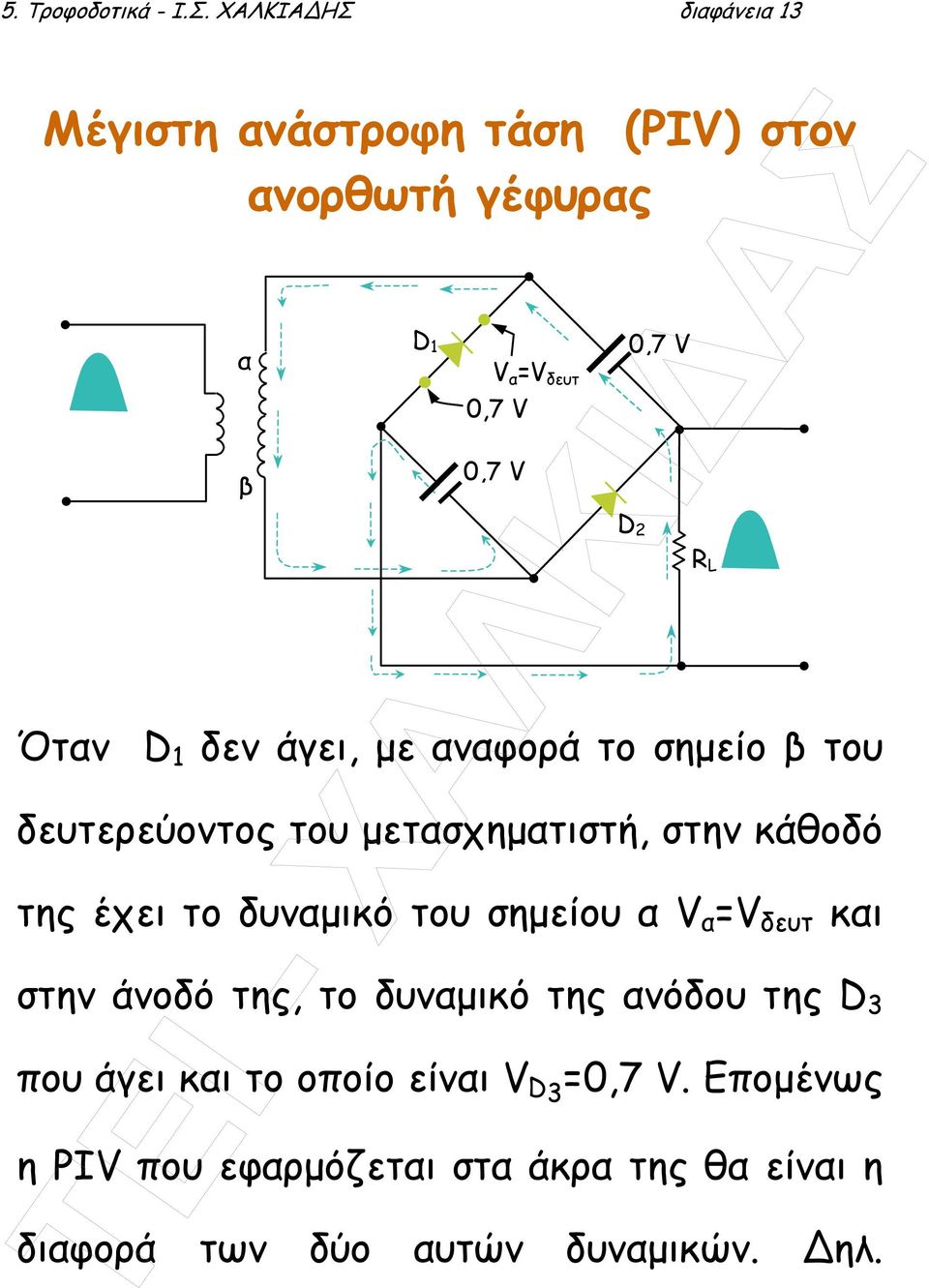 D 1 δεν άγει, µε αναφορά το σηµείο β του δευτερεύοντος του µετασχηµατιστή, στην κάθοδό της έχει το δυναµικό του