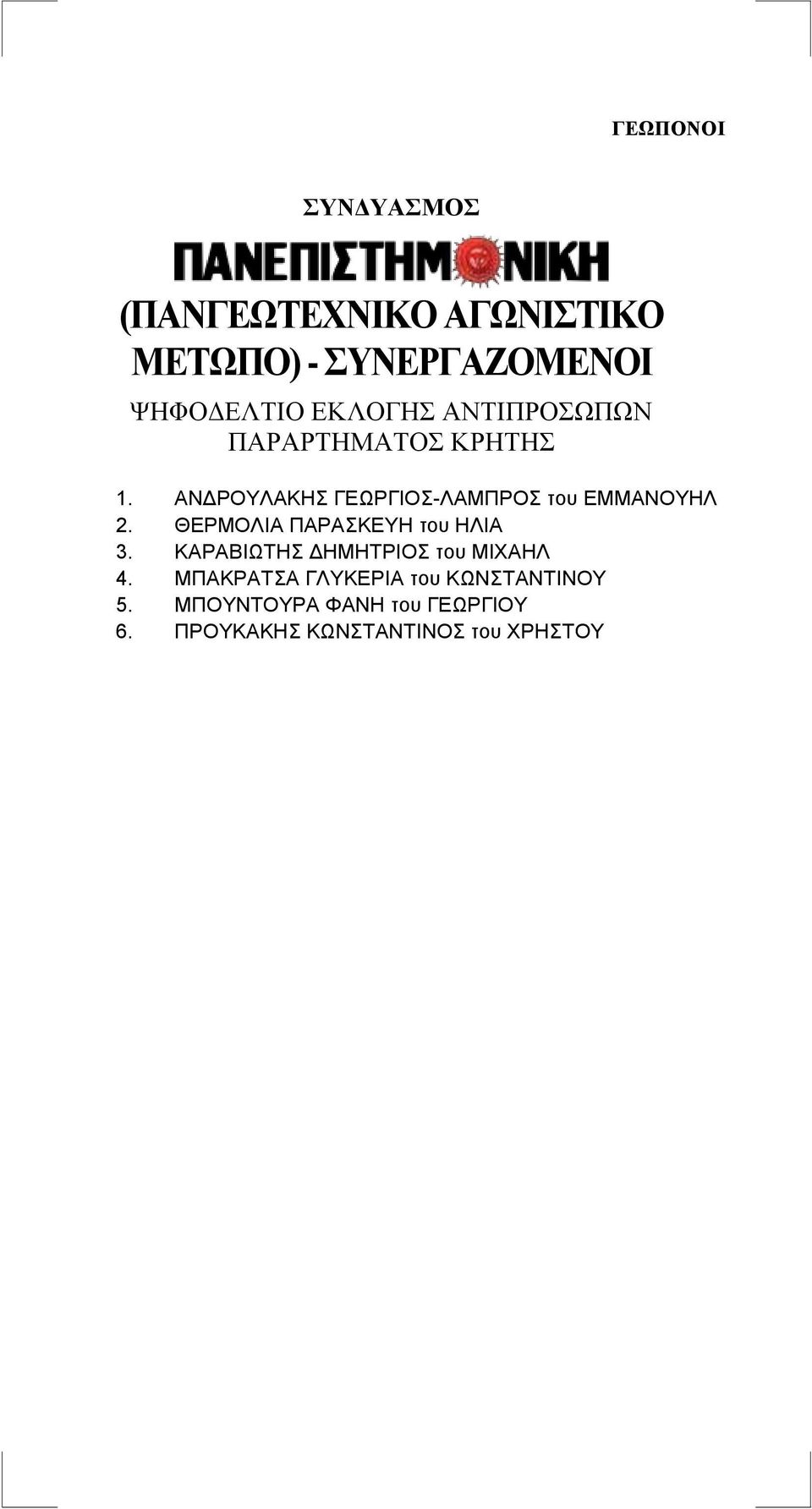 ΘΕΡΜΟΛΙΑ ΠΑΡΑΣΚΕΥΗ του ΗΛΙΑ 3. ΚΑΡΑΒΙΩΤΗΣ ΔΗΜΗΤΡΙΟΣ του ΜΙΧΑΗΛ 4.