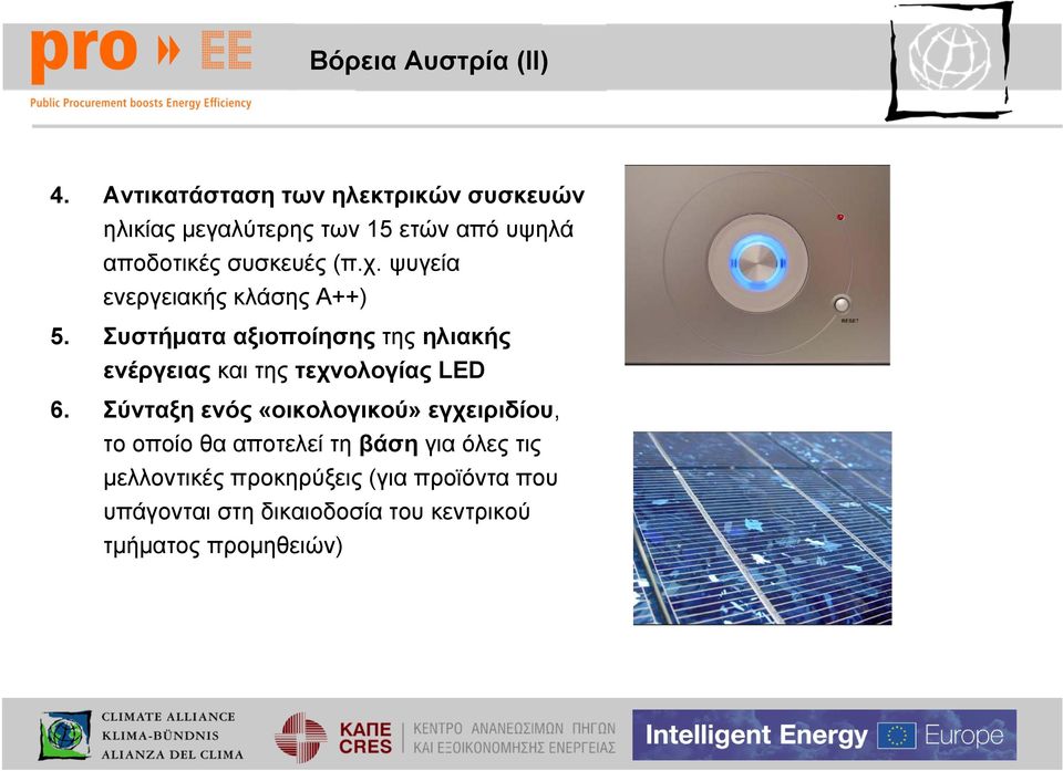 ψυγεία ενεργειακής κλάσης A++) 5. Συστήματα αξιοποίησης της ηλιακής ενέργειας και της τεχνολογίας LED 6.