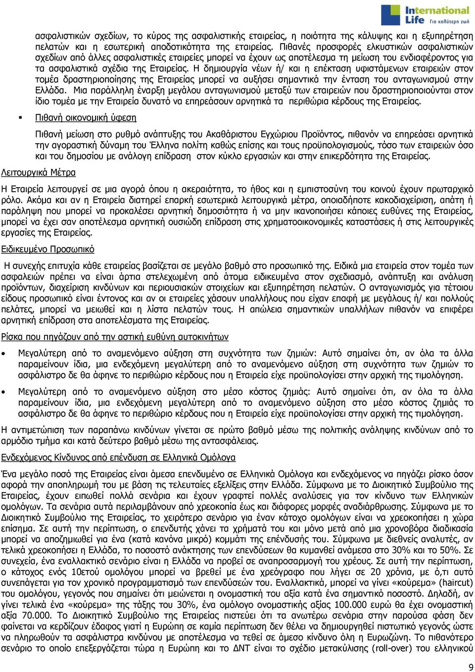 Ζ δεκηνπξγία λέσλ ή/ θαη ε επέθηαζε πθηζηάκελσλ εηαηξεηψλ ζηνλ ηνκέα δξαζηεξηνπνίεζεο ηεο Δηαηξείαο κπνξεί λα απμήζεη ζεκαληηθά ηελ έληαζε ηνπ αληαγσληζκνχ ζηελ Διιάδα.