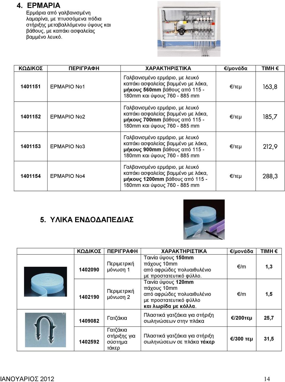 1401152 ΕΡΜΑΡΙΟ No2 1401153 ΕΡΜΑΡΙΟ No3 1401154 ΕΡΜΑΡΙΟ No4 Γαλβανισµένο ερµάριο, µε λευκό καπάκι ασφαλείας βαµµένο µε λάκα, µήκους 700mm βάθους από 115-180mm και ύψους 760-885 mm Γαλβανισµένο