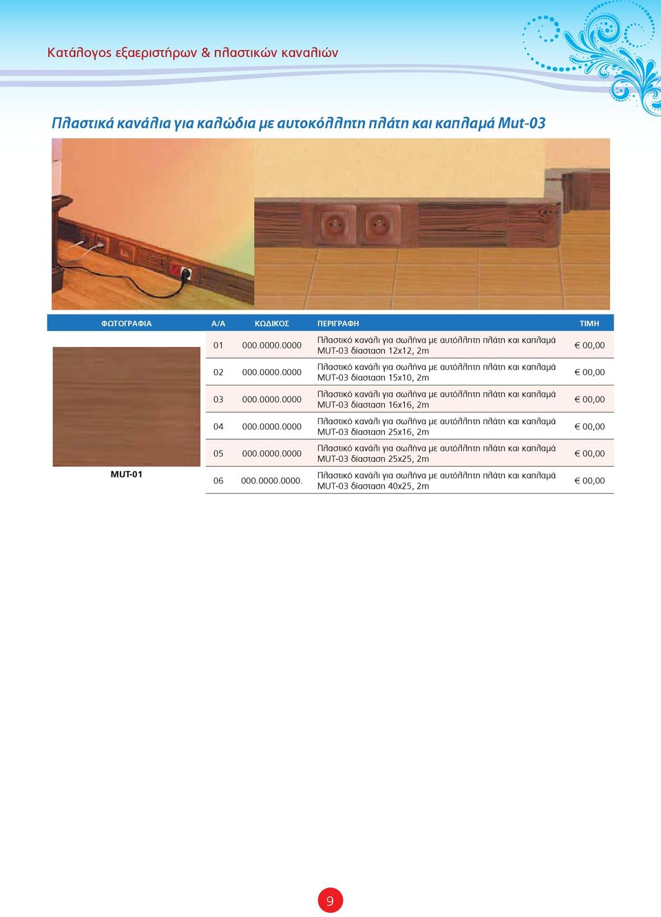 0000 MUT-03 δίασταση 12χ12, 2m MUT-03 δίασταση 15χ10, 2m MUT-03 δίασταση 16χ16, 2m 04 000.0000.0000 MUT-03 δίασταση 25χ16, 2m 05 000.