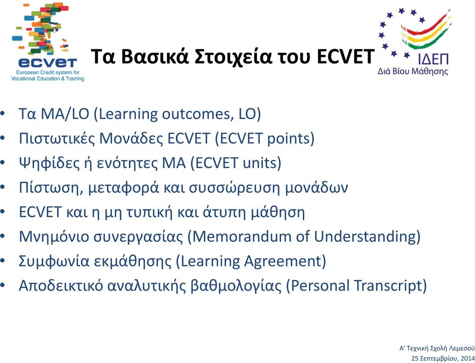 ECVET και η μη τυπική και άτυπη μάθηση Μνημόνιο συνεργασίας (Memorandum of Understanding)