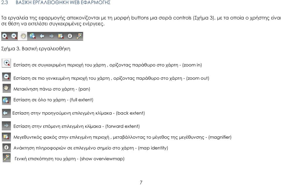 Βασική εργαλειοθήκη Εστίαση σε συγκεκριμένη περιοχή του χάρτη, ορίζοντας παράθυρο στο χάρτη - (zoom in) Εστίαση σε πιο γενικευμένη περιοχή του χάρτη, ορίζοντας παράθυρο στο χάρτη - (zoom out)