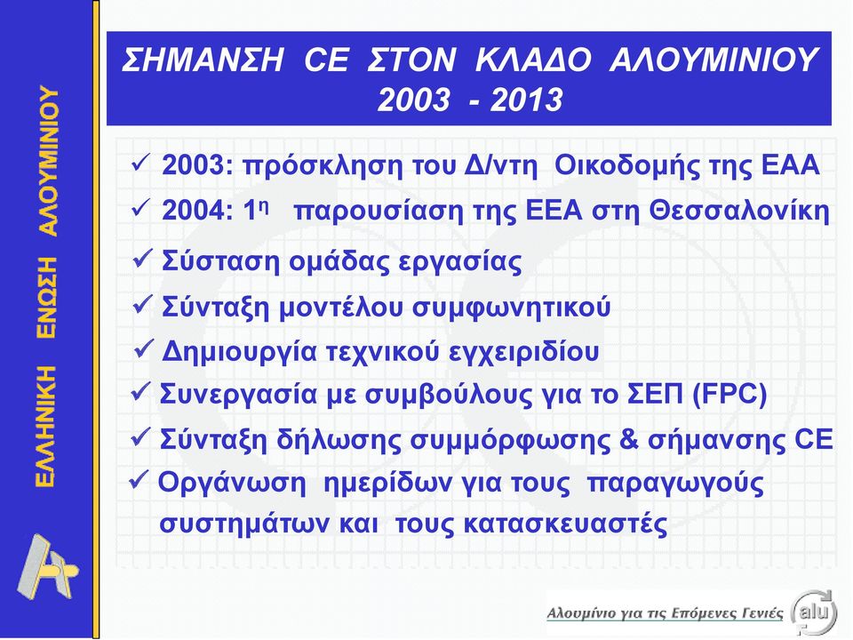 Δημιουργία τεχνικού εγχειριδίου Συνεργασία με συμβούλους για το ΣΕΠ (FPC) Σύνταξη δήλωσης