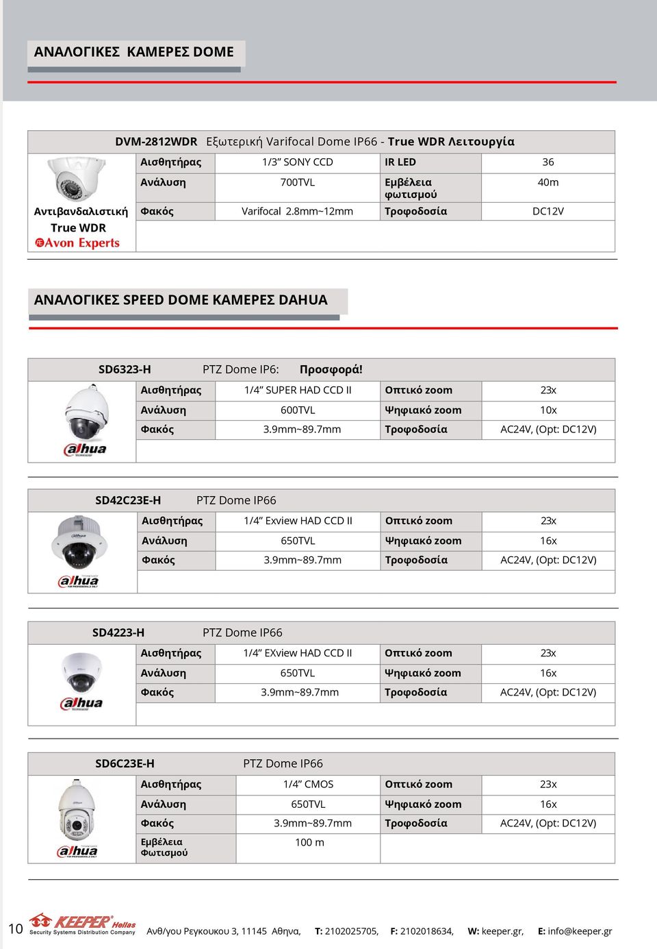 7mm Τροφοδοσία AC24V, (Opt: DC12V) SD42C23E-H PTZ Dome IP66 Αισθητήρας 1/4 Exview HAD CCD II Οπτικό zoom 23x Ανάλυση 650TVL Ψηφιακό zoom 16x Φακός 3.9mm~89.