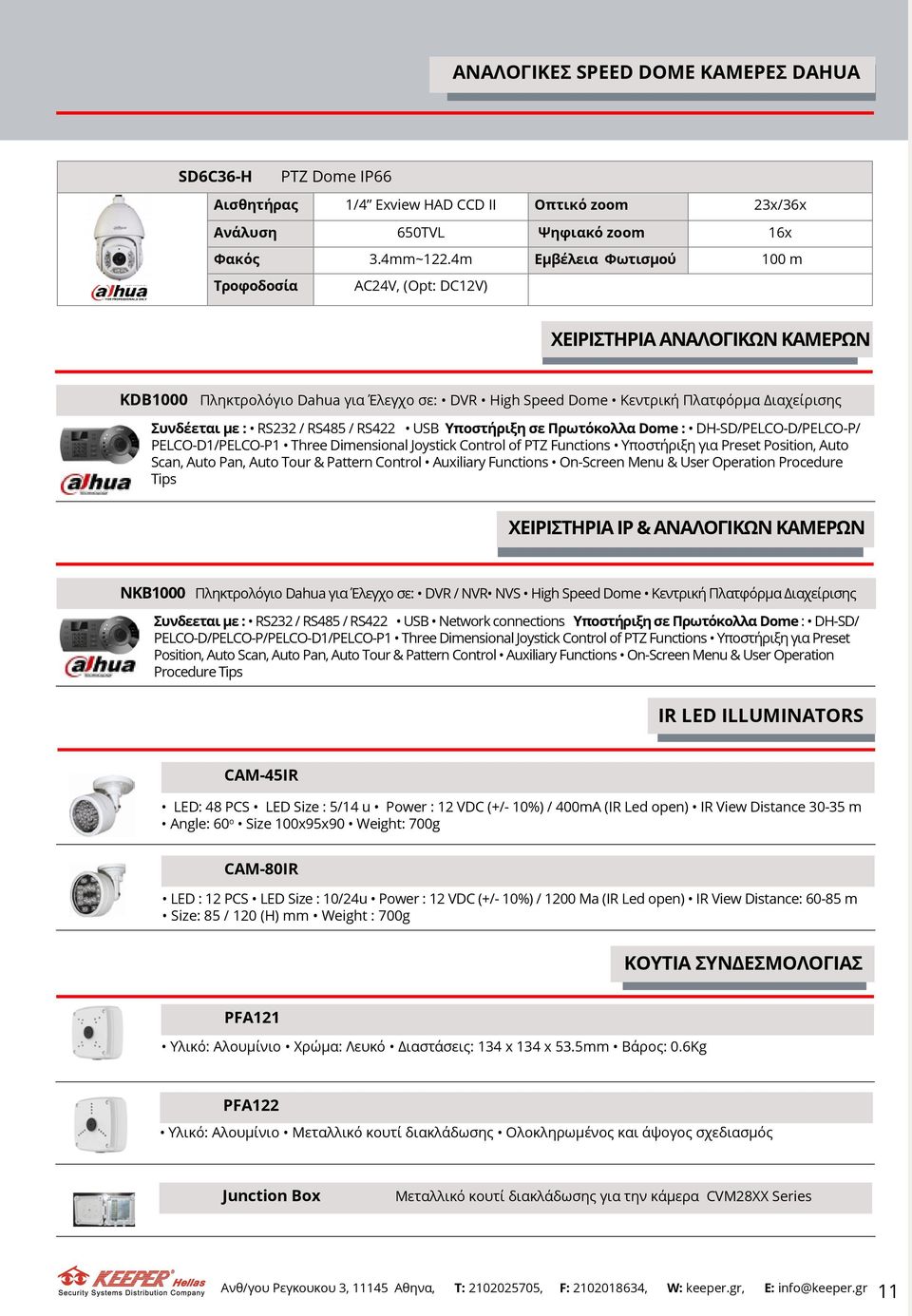 RS232 / RS485 / RS422 USB Υποστήριξη σε Πρωτόκολλα Dome : DH-SD/PELCO-D/PELCO-P/ PELCO-D1/PELCO-P1 Three Dimensional Joystick Control of PTZ Functions Υποστήριξη για Preset Position, Auto Scan, Auto