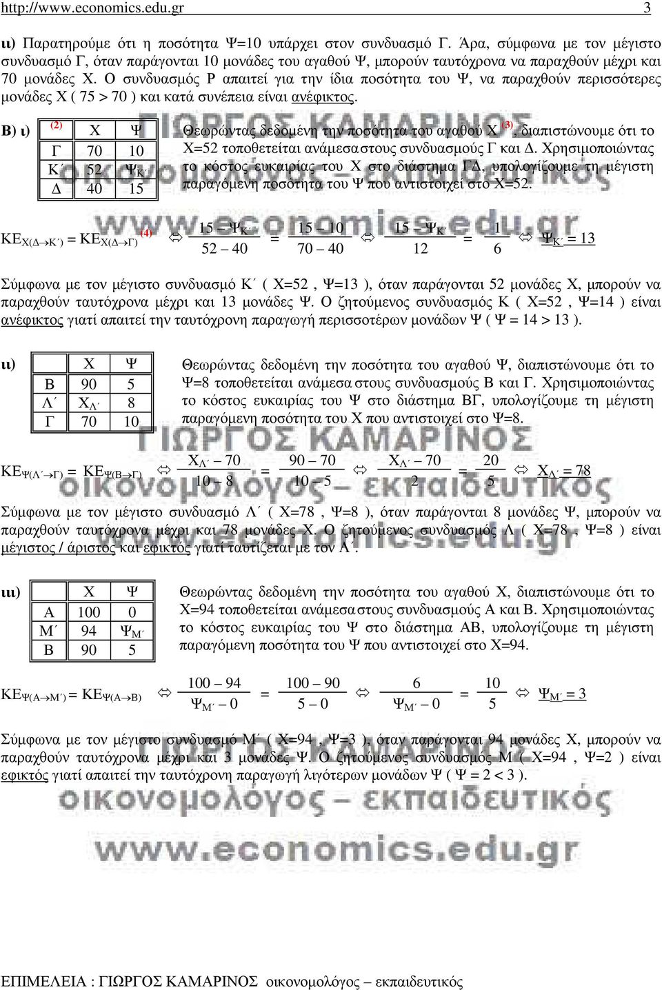 Ο συνδυασµός Ρ απαιτεί για την ίδια ποσότητα του Ψ, να παραχθούν περισσότερες µονάδες Χ ( 75 > 70 ) και κατά συνέπεια είναι ανέφικτος.