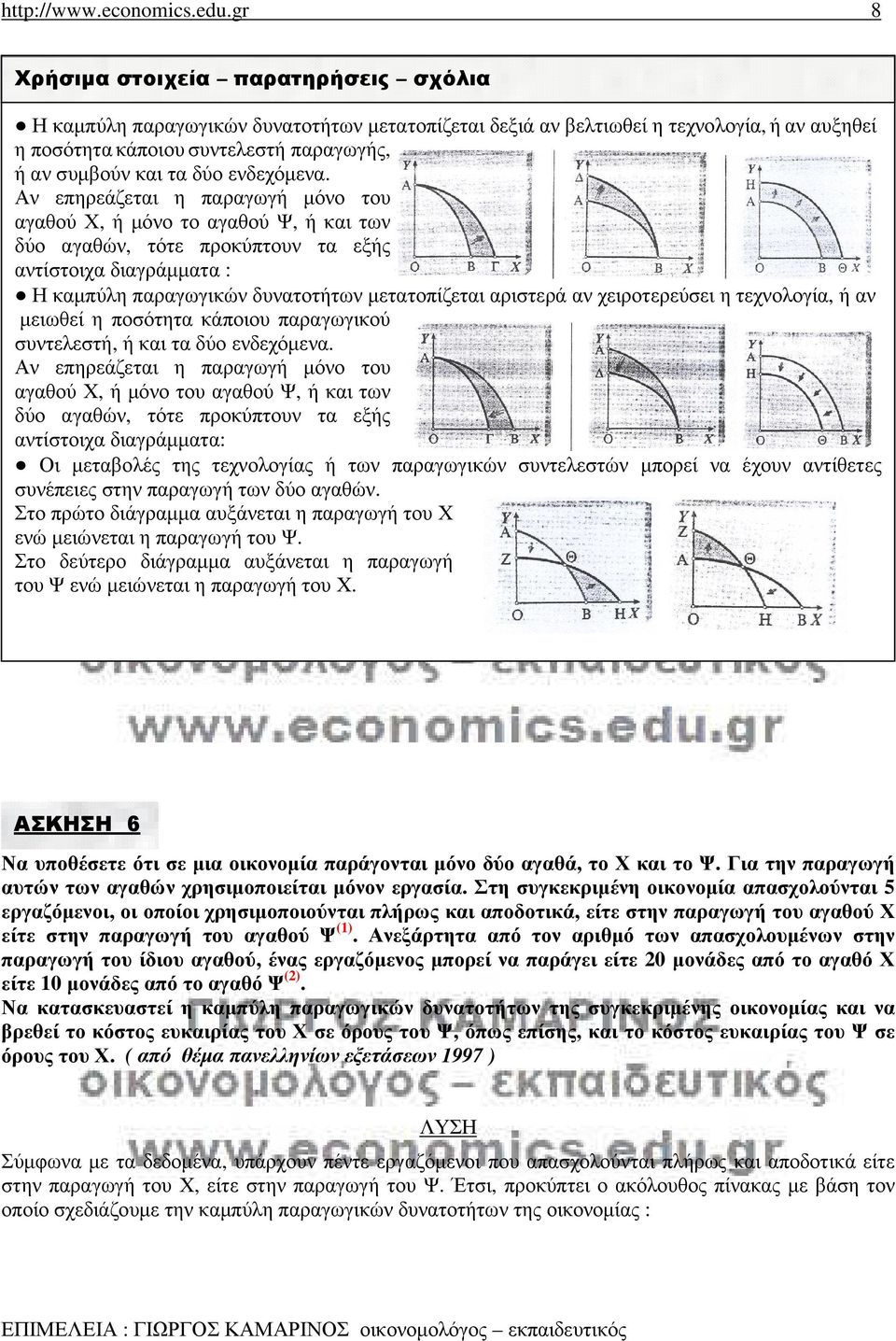 χειροτερεύσει η τεχνολογία, ή αν µειωθεί η ποσότητα κάποιου παραγωγικού συντελεστή, ή και τα δύο ενδεχόµενα.