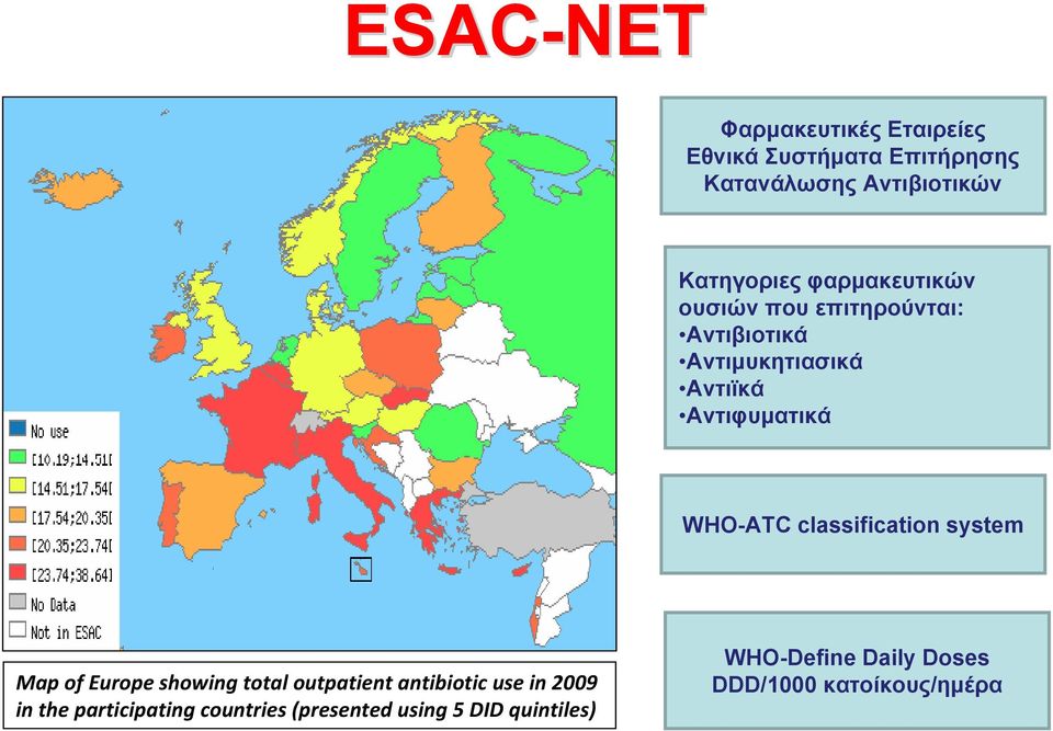 classification system Map of Europe showing total outpatient antibiotic use in 2009 in the