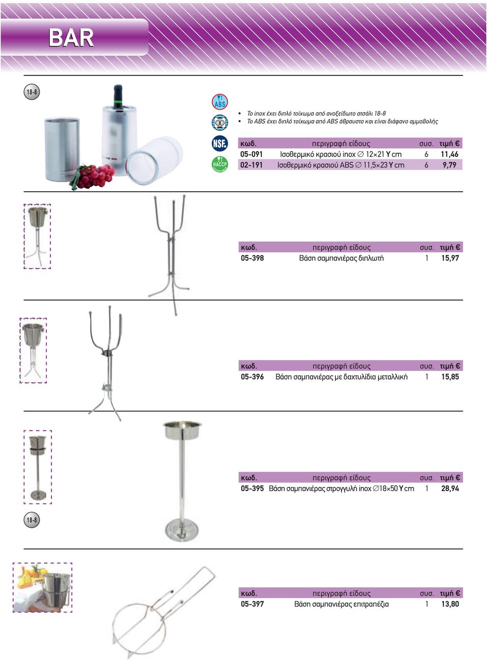 11,5 23 Y cm 6 9,79 05-398 Βάση σαμπανιέρας διπλωτή 1 15,97 05-396 Βάση σαμπανιέρας με δαχτυλίδια