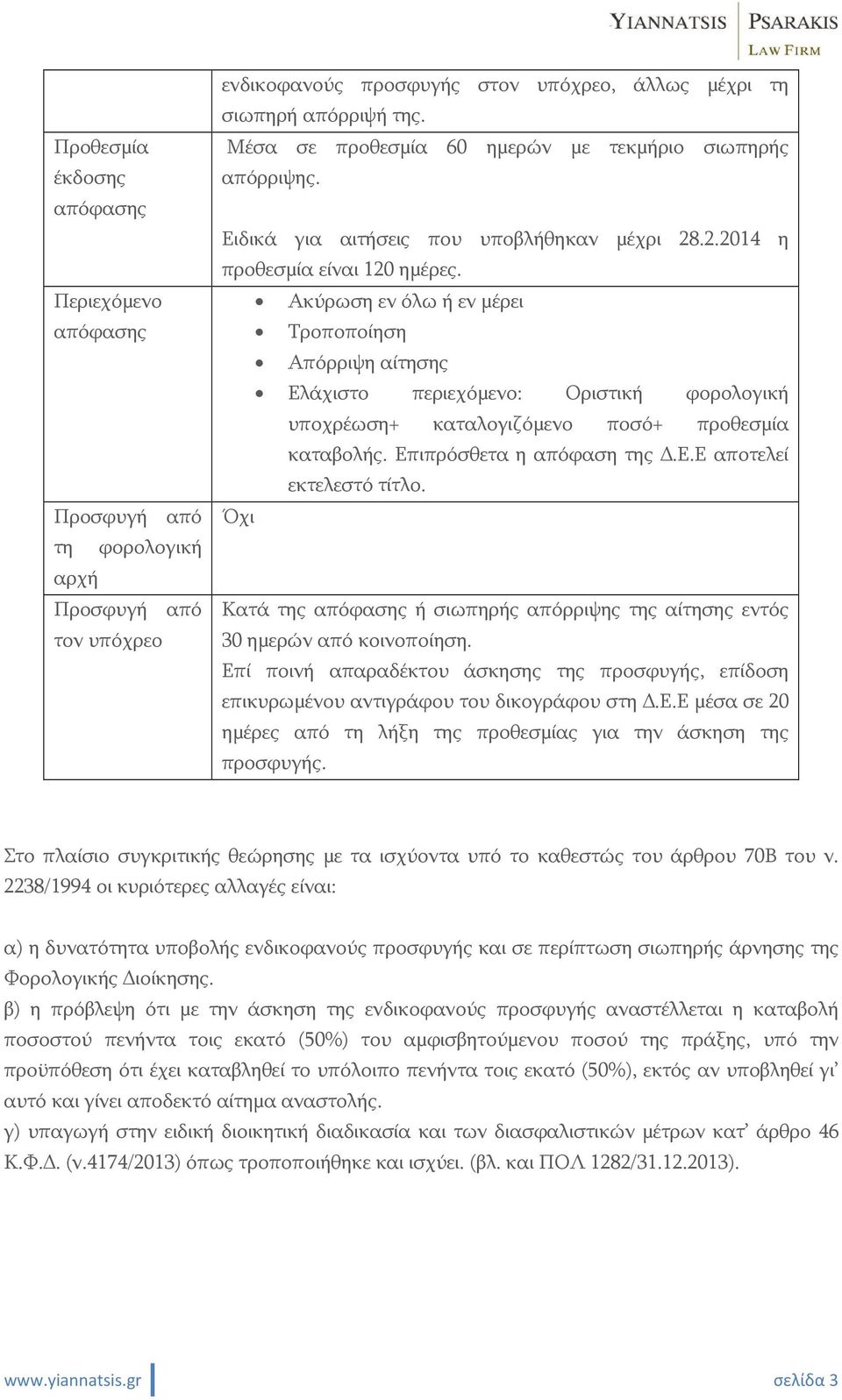 Ακύρωση εν όλω ή εν μέρει Τροποποίηση Απόρριψη αίτησης Ελάχιστο περιεχόμενο: Οριστική φορολογική υποχρέωση+ καταλογιζόμενο ποσό+ προθεσμία καταβολής. Επιπρόσθετα η απόφαση της.ε.ε αποτελεί εκτελεστό τίτλο.