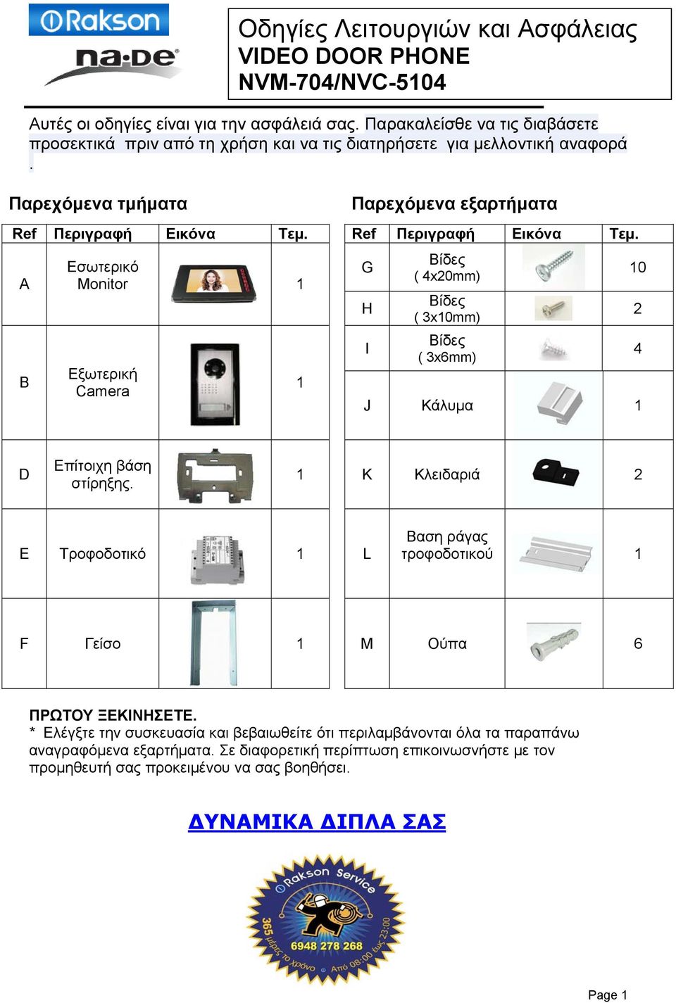 Ref Περιγραφή Εικόνα Τεμ.