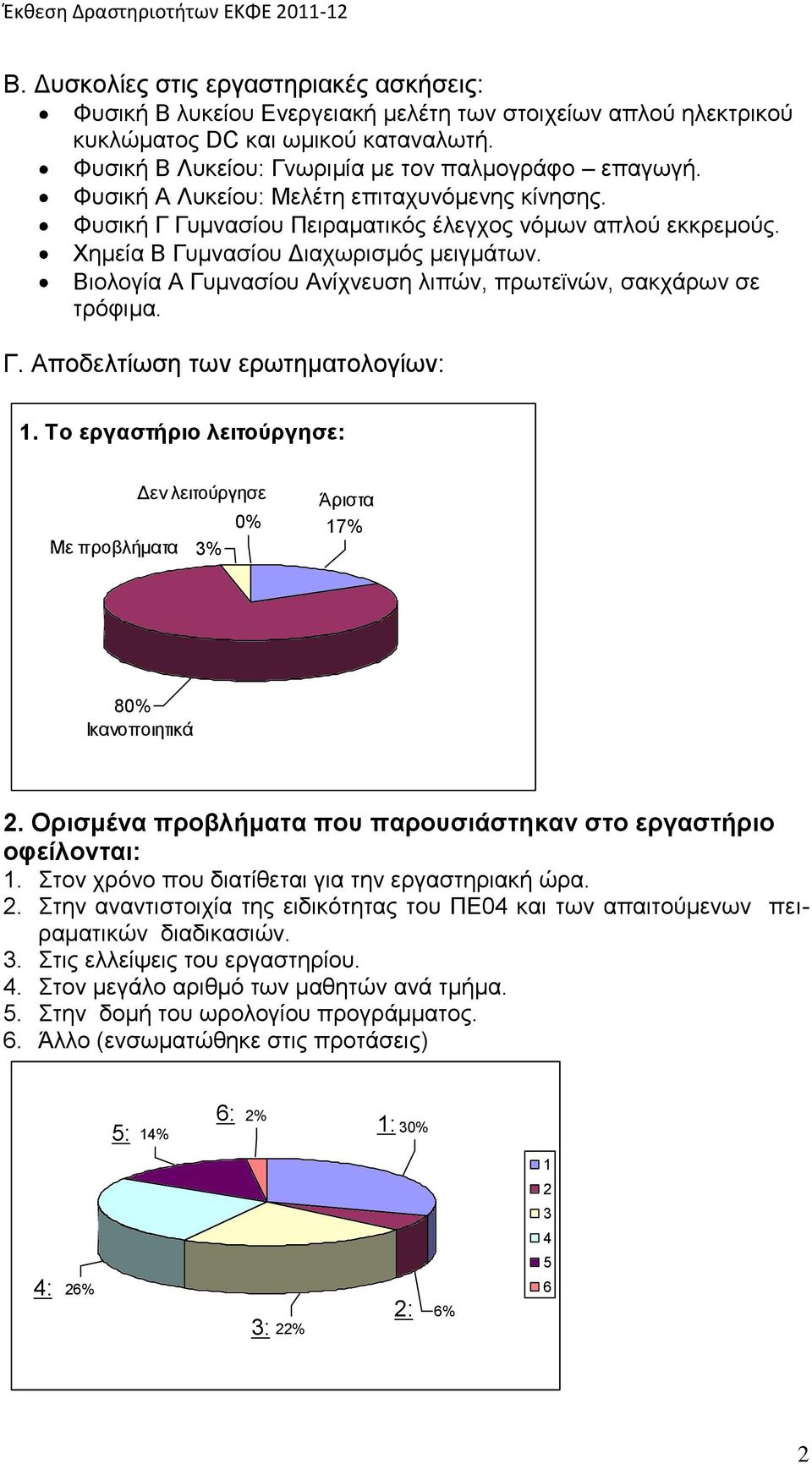 Βιολογία Α Γυμνασίου Ανίχνευση λιπών, πρωτεϊνών, σακχάρων σε τρόφιμα. Γ. Αποδελτίωση των ερωτηματολογίων: 1.