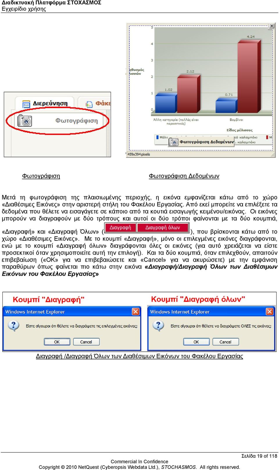 Οι εικόνες μπορούν να διαγραφούν με δύο τρόπους και αυτοί οι δύο τρόποι φαίνονται με τα δύο κουμπιά, «Διαγραφή» και «Διαγραφή Όλων» ( ), που βρίσκονται κάτω από το χώρο «Διαθέσιμες Εικόνες».