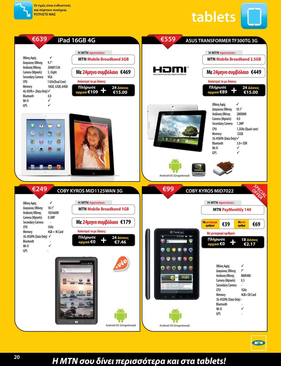 00 MTN Mobile Broadband 2.5GB Με 24μηνο συμβόλαιο 449 Απόκτησέ το με δόσεις: αρχικά 89 24 Δόσεις 15.
