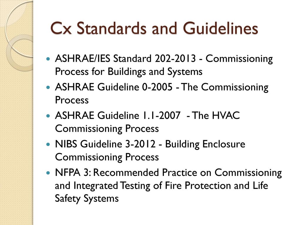 1-2007 - The HVAC Commissioning Process NIBS Guideline 3-2012 - Building Enclosure Commissioning