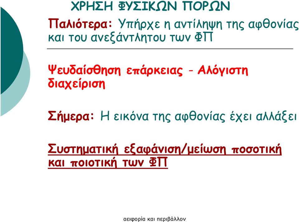 - Αλόγιστη διαχείριση Σήµερα: Η εικόνα της αφθονίας έχει