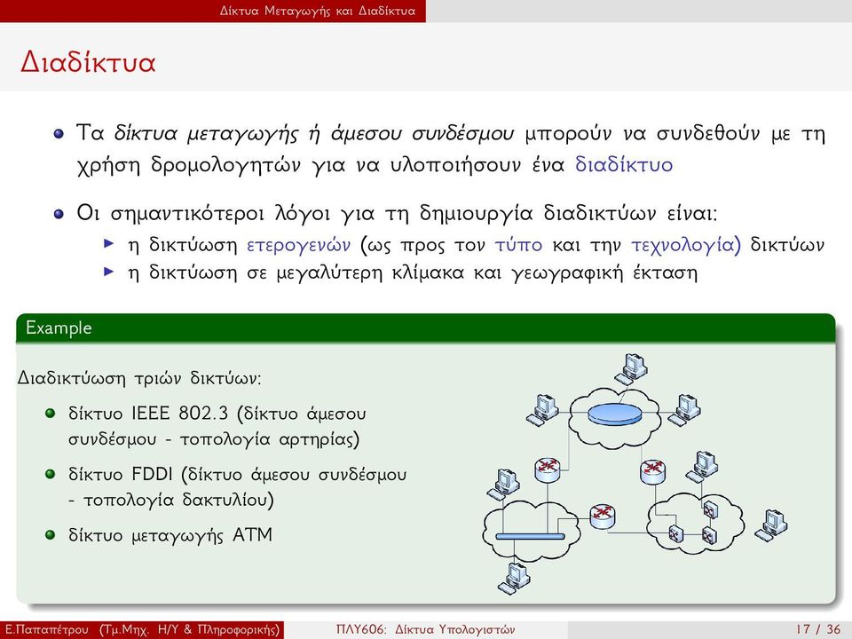 δικτύων η δικτύωση σε μεγαλύτερη κλίμακα και γεωγραφική έκταση Διαδικτύωση τριών δικτύων: δίκτυο IEEE 8023 (δίκτυο άμεσου συνδέσμου - τοπολογία