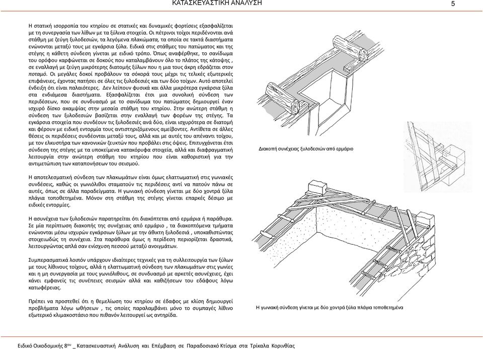 Ειδικά στις στάθμες του πατώματος και της στέγης η κάθετη σύνδεση γίνεται με ειδικό τρόπο.