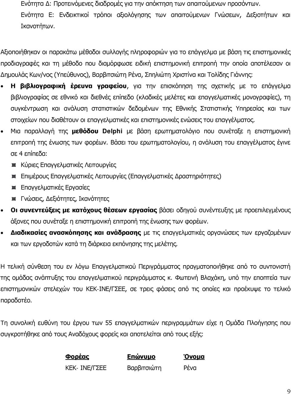 Δημουλάς Κων/νος (Υπεύθυνος), Βαρβιτσιώτη Ρένα, Σπηλιώτη Χριστίνα και Τολίδης Γιάννης: Η βιβλιογραφική έρευνα γραφείου, για την επισκόπηση της σχετικής με το επάγγελμα βιβλιογραφίας σε εθνικό και