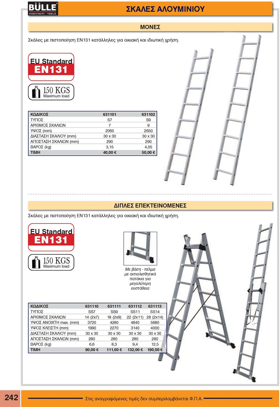 ΕΠΕΚΤΕΙΝΟΜΕΝΕΣ Σκάλες με πιστοποίηση ΕΝ131 κατάλληλες για οικιακή και ιδιωτική χρήση.