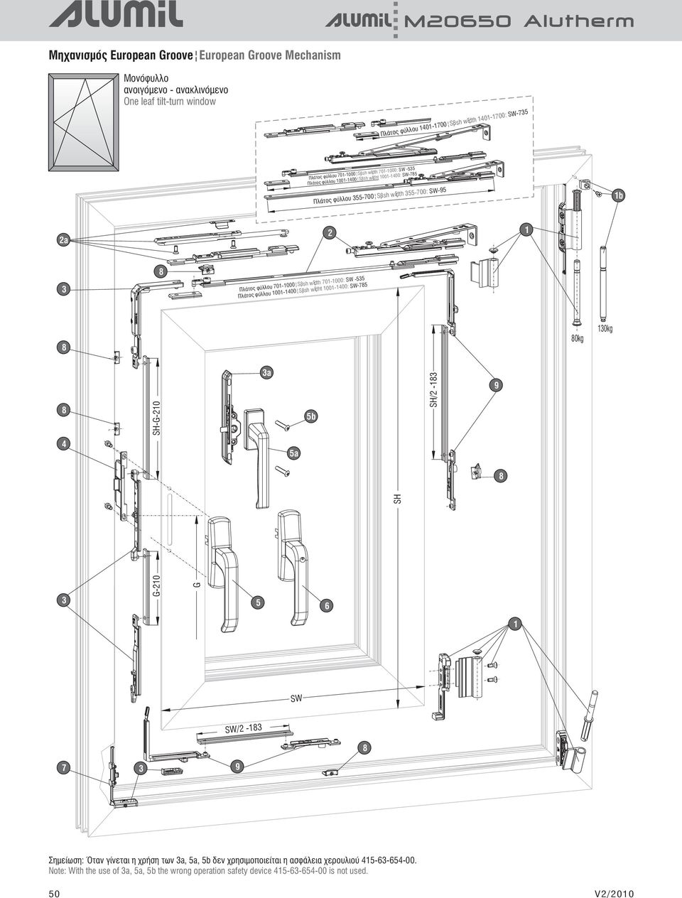 width 70-000: SW -535 Πλάτος φύλλου 00-400 Sash widht 00-400: SW-785 8 80kg 30kg 8 4 3 G-0 SH-G-0 G 5 3a 5a 5b 6 SH S H / -83 9 8 SW SW/ -83 8 7 3 9 Σημείωση: Όταν γίνεται