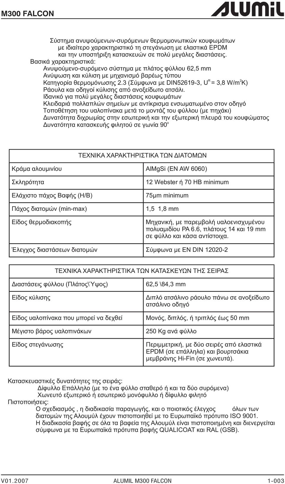 3 ( Σύμφωνα με DIN52619-3, U = 3,8 W/m K) Ράουλα και οδηγοί κύλισης από ανοξείδωτο ατσάλι.