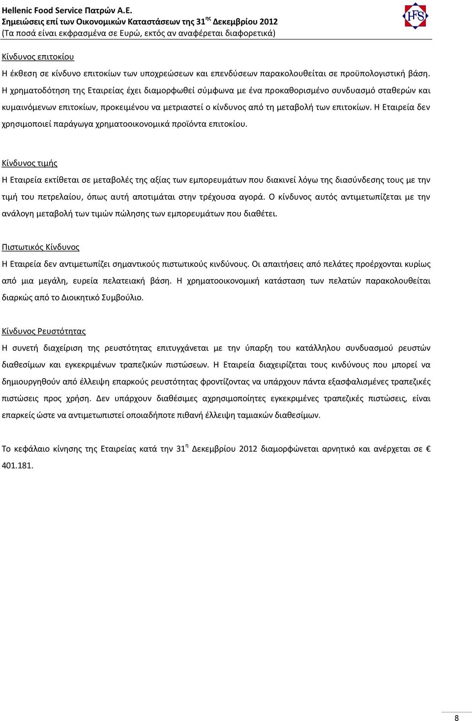Η Εταιρεία δεν χρησιμοποιεί παράγωγα χρηματοοικονομικά προϊόντα επιτοκίου.