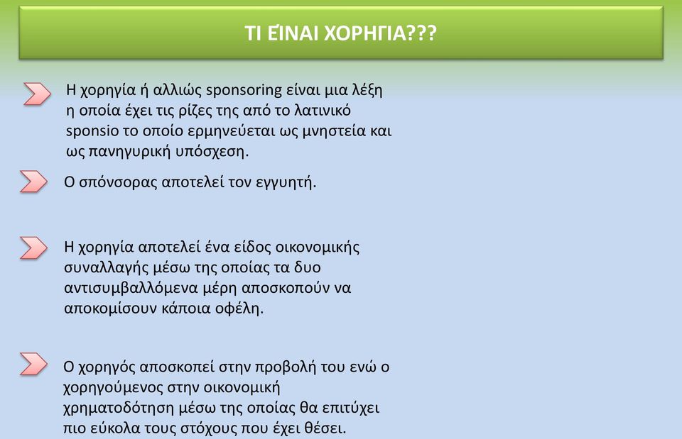 μνηστεία και ως πανηγυρική υπόσχεση. Ο σπόνσορας αποτελεί τον εγγυητή.