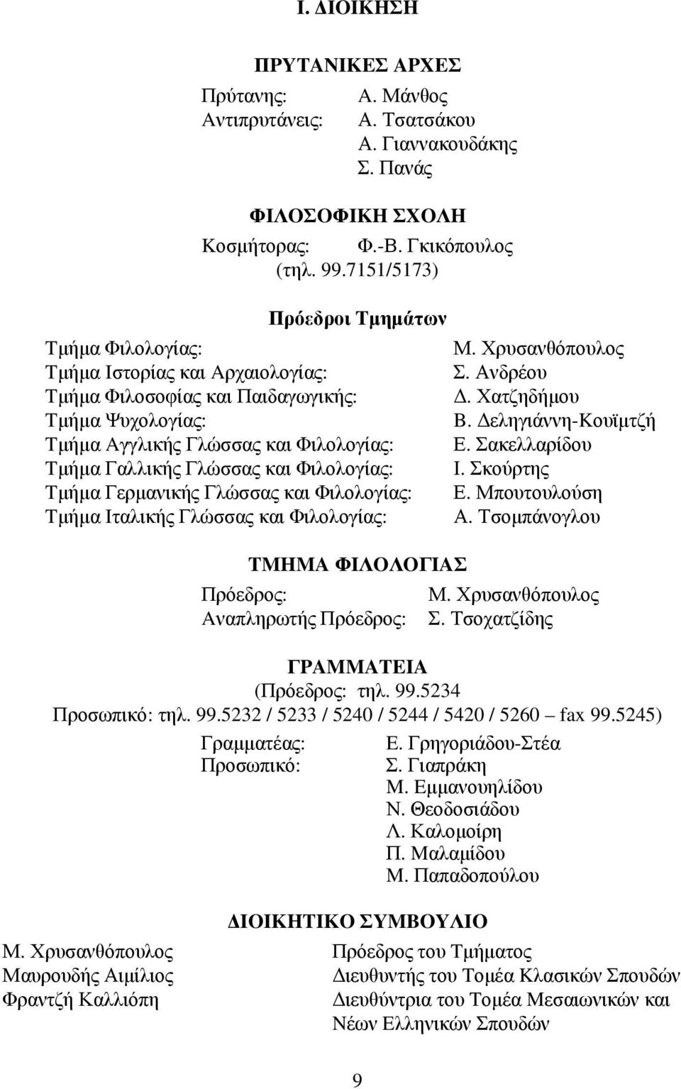 Φιλολογίας: Tμήμα Γερμανικής Γλώσσας και Φιλολογίας: Tμήμα Iταλικής Γλώσσας και Φιλολογίας: TMHMA ΦIΛOΛOΓIAΣ Πρόεδρος: Aναπληρωτής Πρόεδρος: Μ. Χρυσανθόπουλος Σ. Ανδρέου Δ. Χατζηδήμου B.