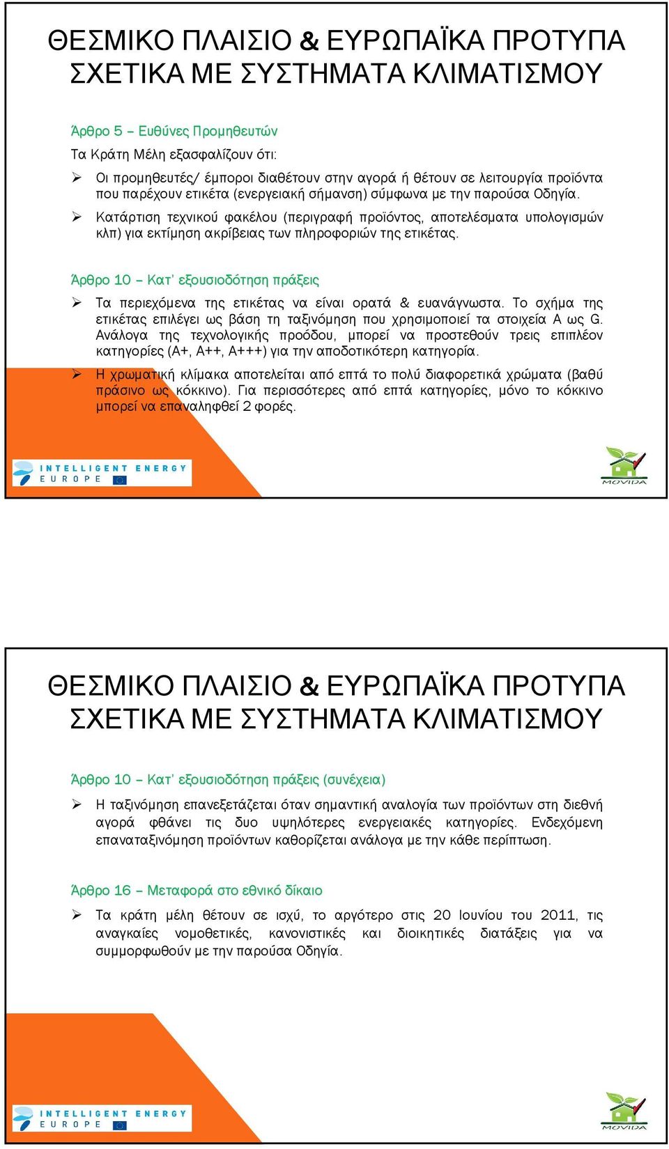 Άρθρο 10 Κατ εξουσιοδότηση πράξεις Τα περιεχόµενα της ετικέτας να είναι ορατά & ευανάγνωστα. Το σχήµα της ετικέτας επιλέγει ως βάση τη ταξινόµηση που χρησιµοποιεί τα στοιχεία Α ως G.