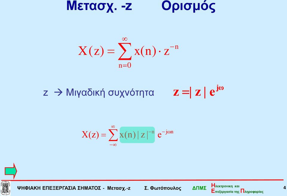 Μιγαδική συχνότητα e jω X() x(n)