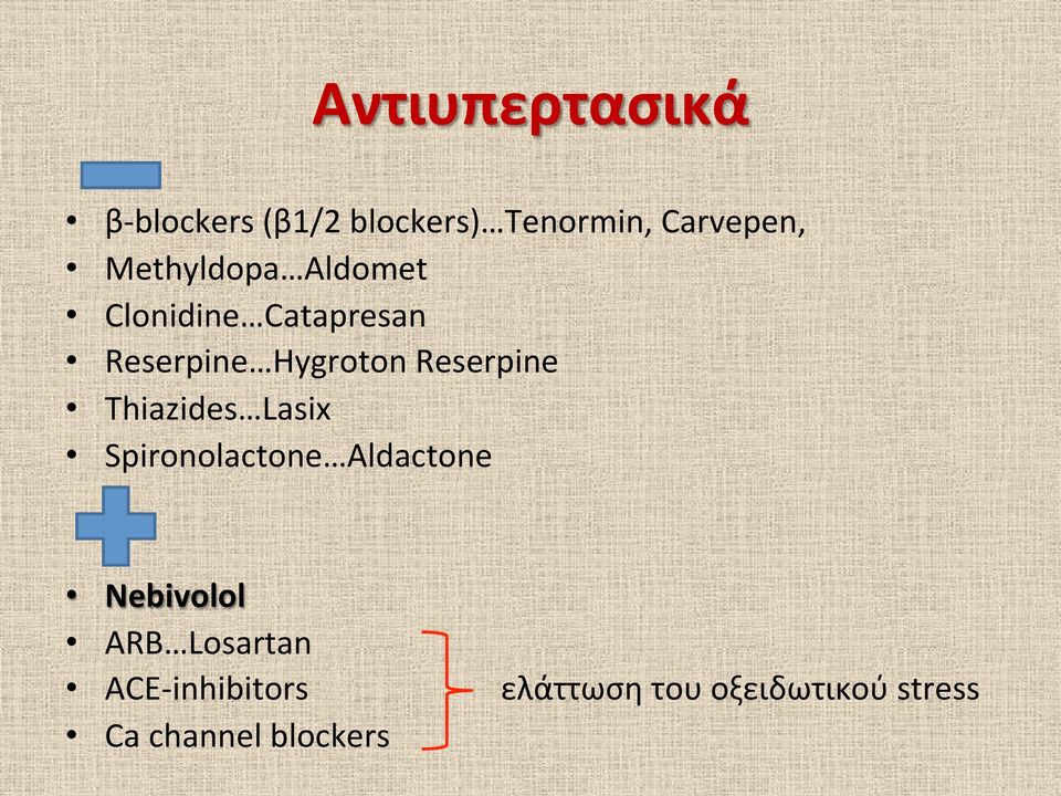 Reserpine Thiazides Lasix Spironolactone Aldactone Nebivolol ARB