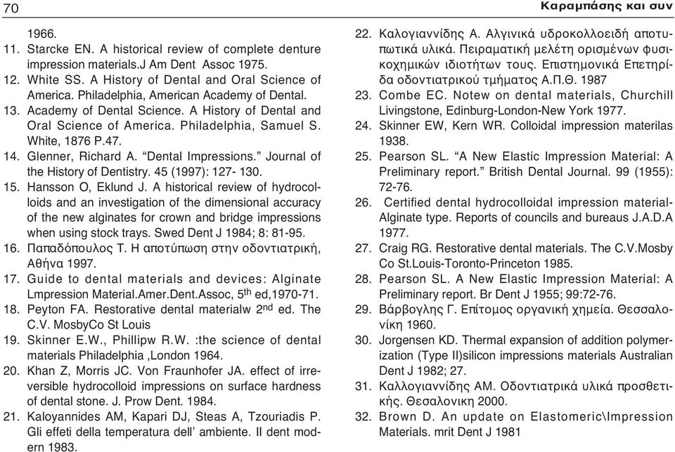 Dental Impressions. Journal of the History of Dentistry. 45 (1997): 127-130. 15. Hansson O, Eklund J.