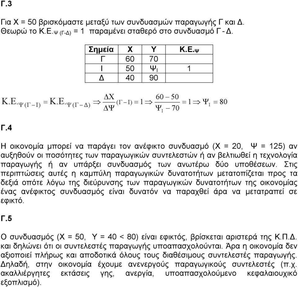 Η οικονοµία µπορεί να παράγει τον ανέφικτο συνδυασµό (Χ 0, Ψ 15) αν αυξηθούν οι ποσότητες των παραγωγικών συντελεστών ή αν βελτιωθεί η τεχνολογία παραγωγής ή αν υπάρξει συνδυασµός των ανωτέρω δύο