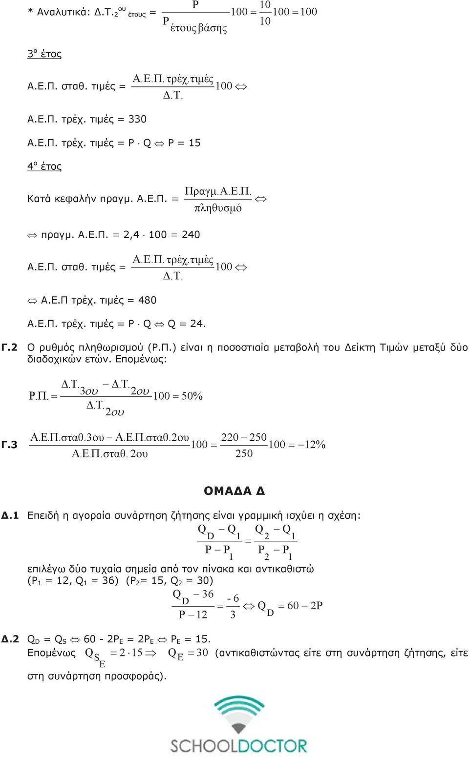 Επομένως: Δ. Τ. Δ. Τ. Ρ. Π. = 3ου 2ου 100 = 50% Δ. Τ. 2ου Γ.3 Α. Ε. Π.σταθ.3ου Α. Ε. Π.σταθ.2ου 100 = Α. Ε. Π.σταθ. 2ου 220 250 100 = 12% 250 ΟΜΑΔΑ Δ Δ.