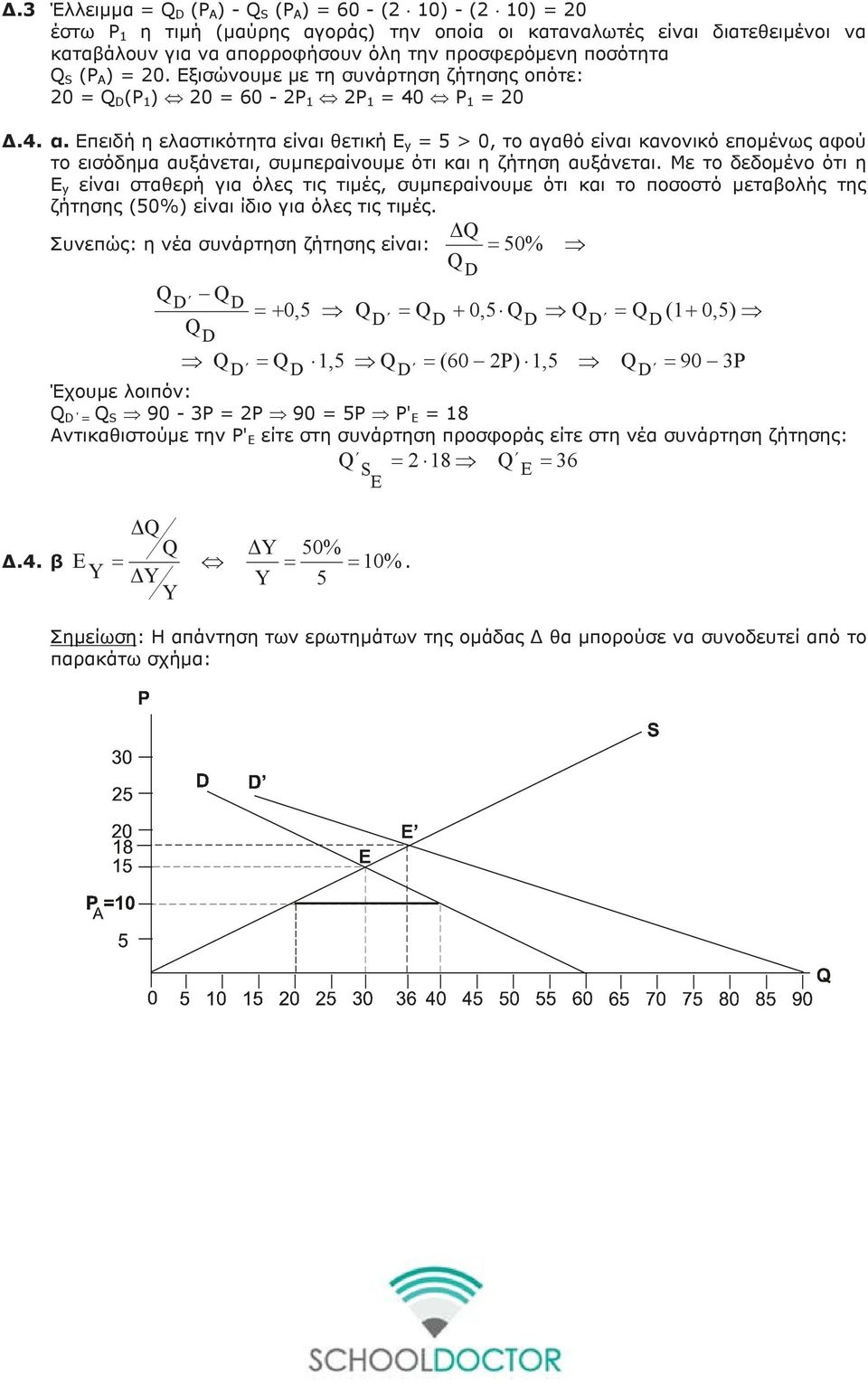 Επειδή η ελαστικότητα είναι θετική Ε y = 5 > 0, το αγαθό είναι κανονικό επομένως αφού το εισόδημα αυξάνεται, συμπεραίνουμε ότι και η ζήτηση αυξάνεται.