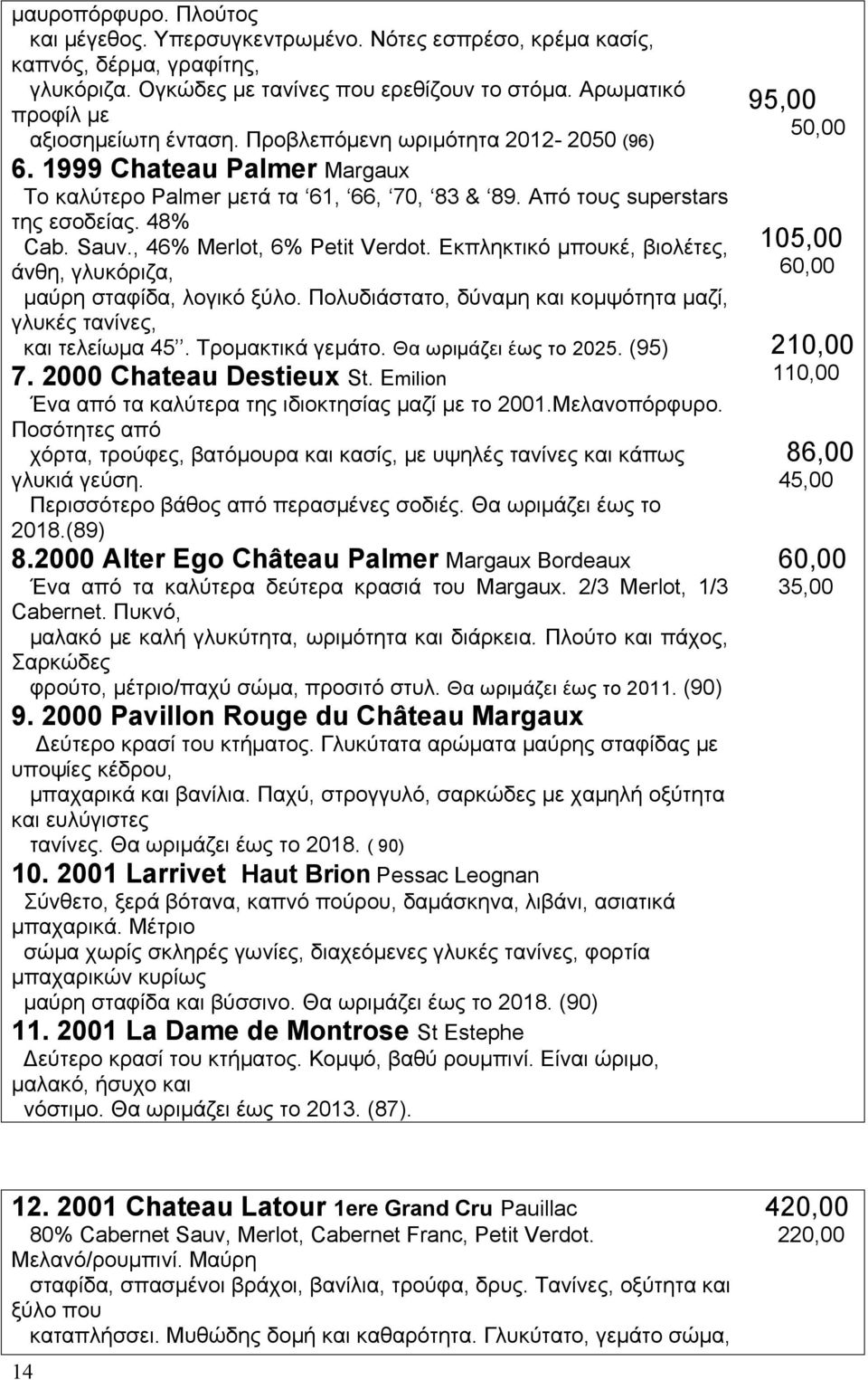 Sauv., 46% Merlot, 6% Petit Verdot. Εκπληκτικό µπουκέ, βιολέτες, άνθη, γλυκόριζα, µαύρη σταφίδα, λογικό ξύλο. Πολυδιάστατο, δύναµη και κοµψότητα µαζί, γλυκές τανίνες, και τελείωµα 45.