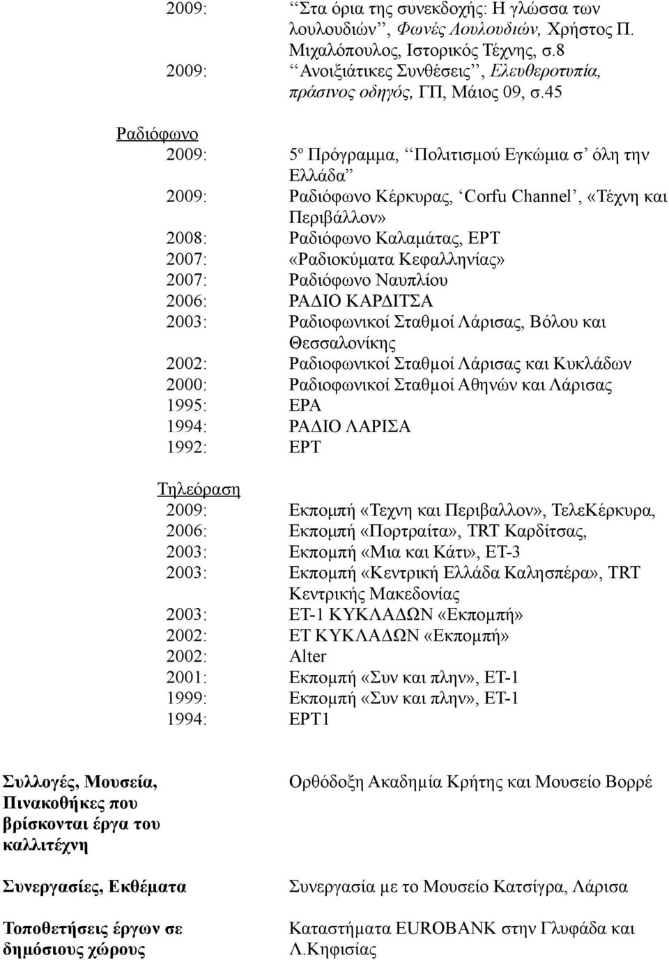 45 5 ο Πρόγραμμα, Πολιτισμού Εγκώμια σ όλη την Ελλάδα Ραδιόφωνο Κέρκυρας, Corfu Channel, «Τέχνη και Περιβάλλον» Ραδιόφωνο Καλαμάτας, ΕΡΤ «Ραδιοκύματα Κεφαλληνίας» Ραδιόφωνο Ναυπλίου ΡΑΔΙΟ ΚΑΡΔΙΤΣΑ