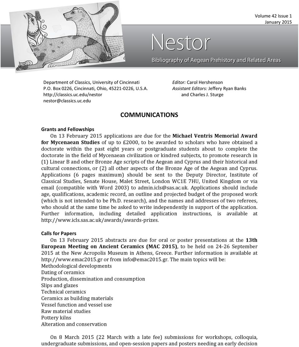 Nestor COMMUNICATIONS. Bibliography of Aegean Prehistory and Related Areas  - PDF Free Download