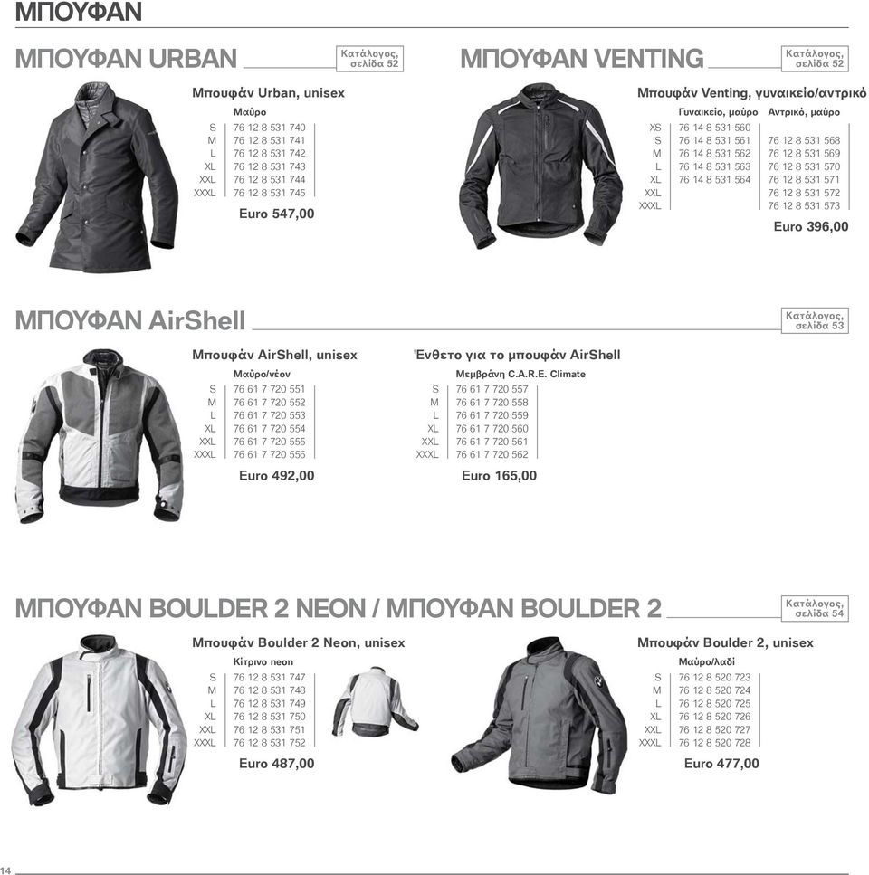 76 14 8 531 564 76 12 8 531 571 XXL 76 12 8 531 572 XXXL 76 12 8 531 573 Euro 396,00 ΜΠΟΥΦΑΝ AirShell σελίδα 53 Μπουφάν AirShell, unisex /νέον S 76 61 7 720 551 M 76 61 7 720 552 L 76 61 7 720 553 XL