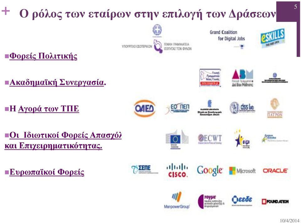 Η Αγορά των ΤΠΕ Οι Ιδιωτικοί Φορείς