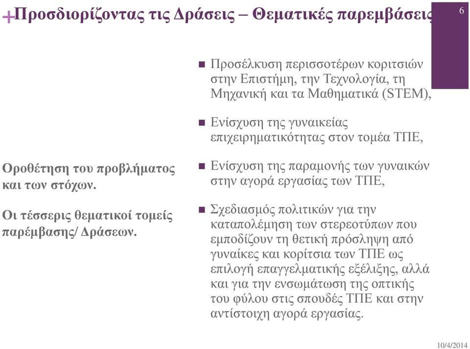 ΤΠΕ, Οροθέτηση του προβλήματος και των στόχων. Οι τέσσερις θεματικοί τομείς παρέμβασης/ Δράσεων.