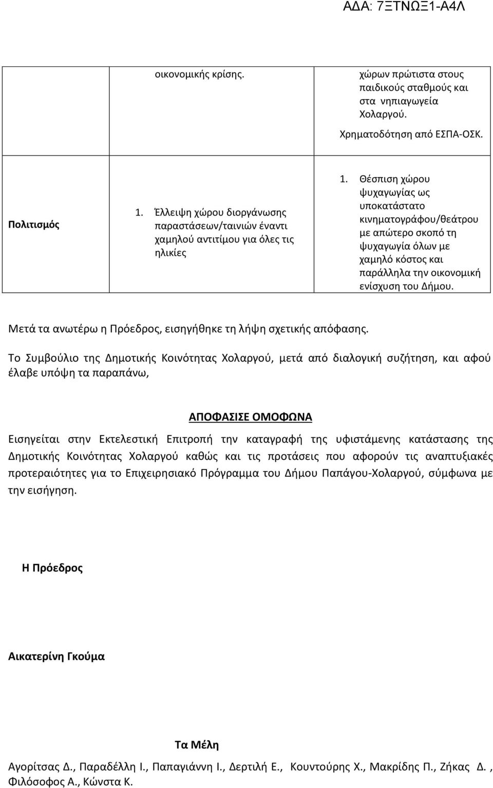 Θέσπιση χώρου ψυχαγωγίας ως υποκατάστατο κινηματογράφου/θεάτρου με απώτερο σκοπό τη ψυχαγωγία όλων με χαμηλό κόστος και παράλληλα την οικονομική ενίσχυση του Δήμου.